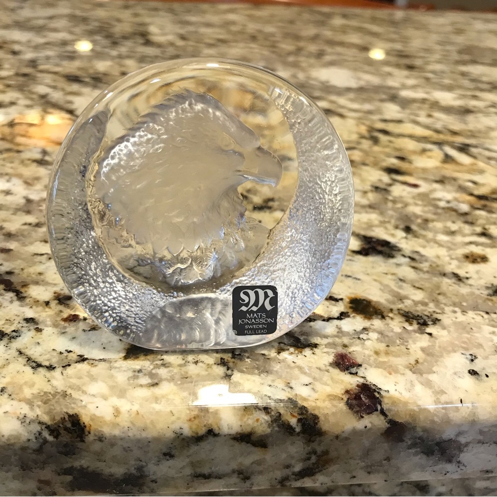 Mats Jonasson Eagle Paper Weight Sweden Crystal Signed